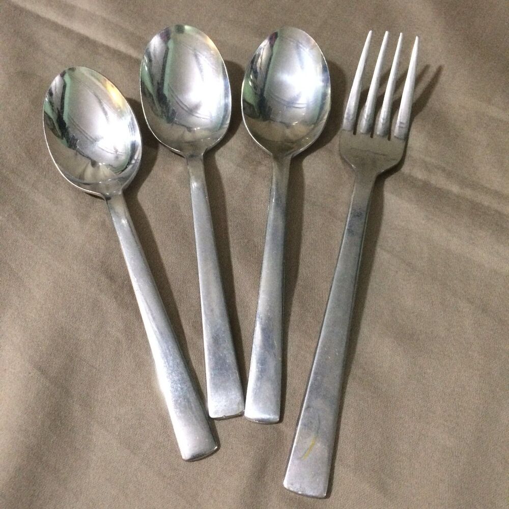Vintage 80s Pan Am Airlines Wave Pattern Flatware Set 3 Spoons 1 Fork